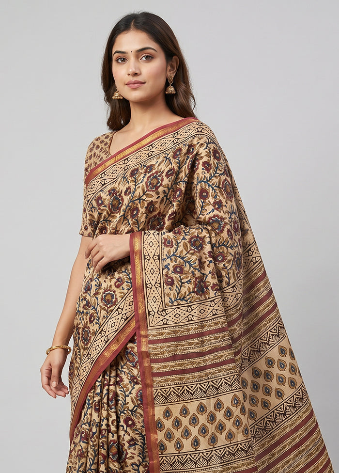 Cream Chanderi Silk Saree With Blouse Piece