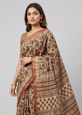 Cream Chanderi Silk Saree With Blouse Piece