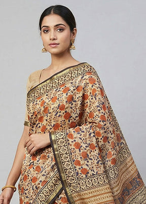 Cream Chanderi Silk Saree With Blouse Piece