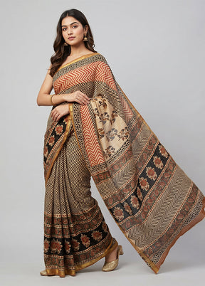 Cream Chanderi Silk Saree With Blouse Piece