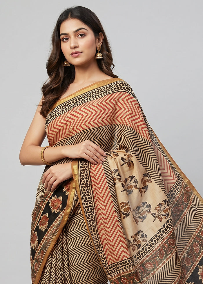 Cream Chanderi Silk Saree With Blouse Piece