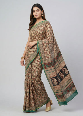 Cream Chanderi Silk Saree With Blouse Piece