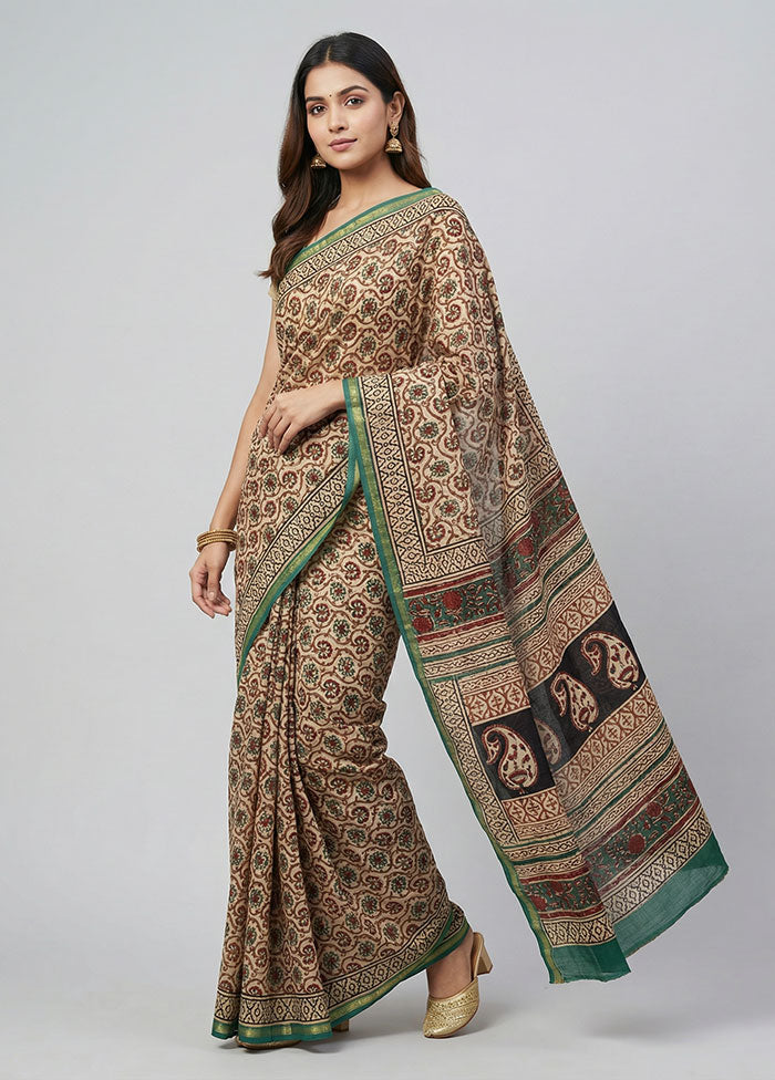 Cream Chanderi Silk Saree With Blouse Piece