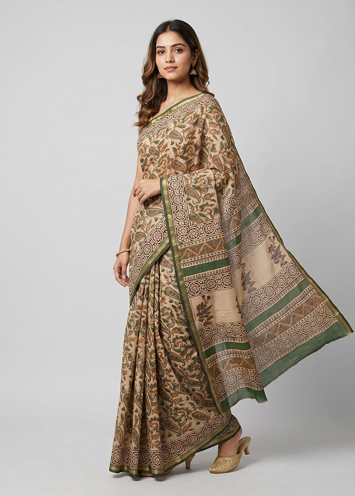 Cream Chanderi Silk Saree With Blouse Piece