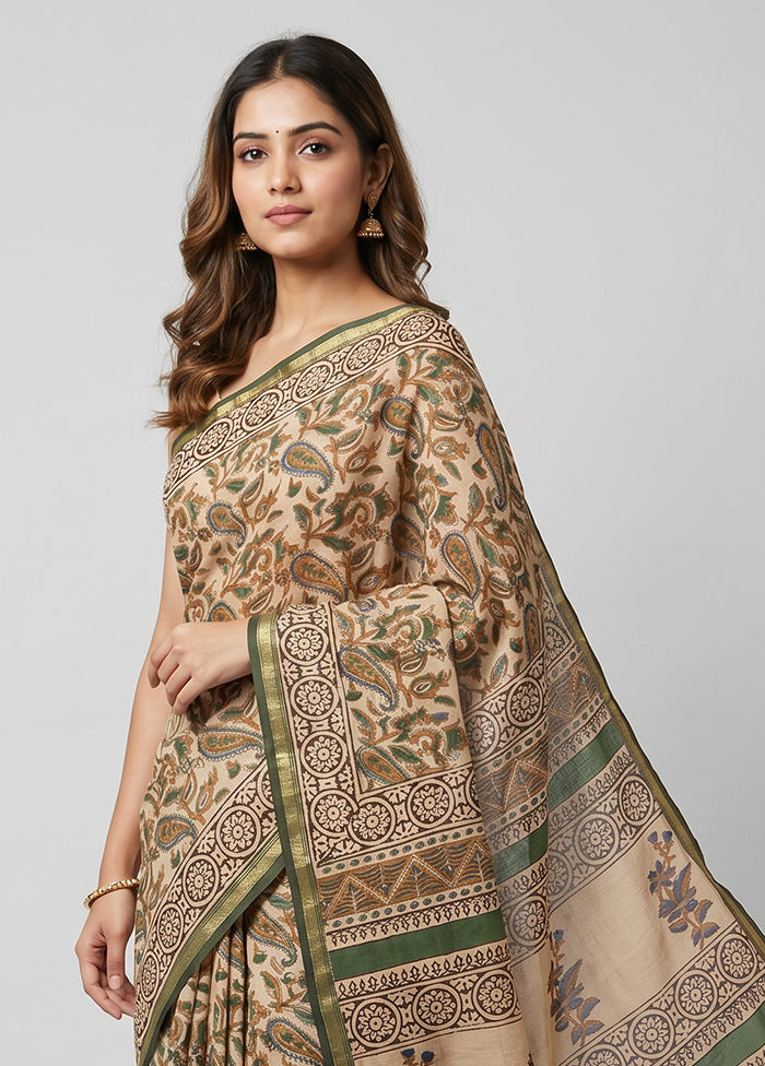 Cream Chanderi Silk Saree With Blouse Piece