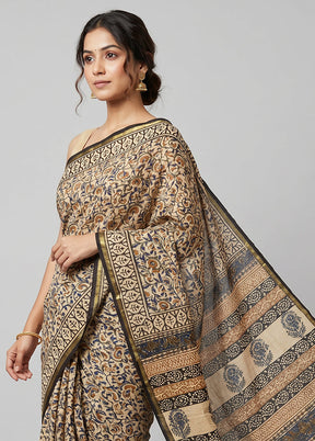 Cream Chanderi Silk Saree With Blouse Piece
