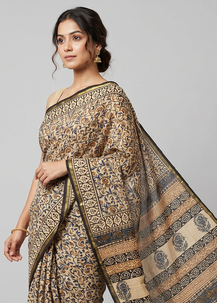 Cream Chanderi Silk Saree With Blouse Piece