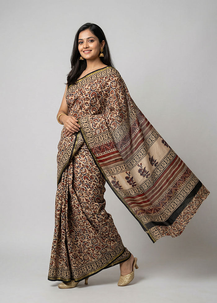 Cream Chanderi Silk Saree With Blouse Piece