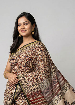 Cream Chanderi Silk Saree With Blouse Piece