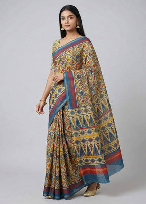 Multicolor Chanderi Silk Saree With Blouse Piece