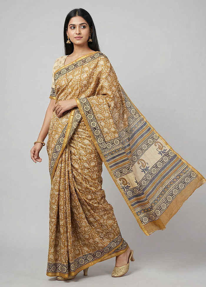 Cream Chanderi Silk Saree With Blouse Piece