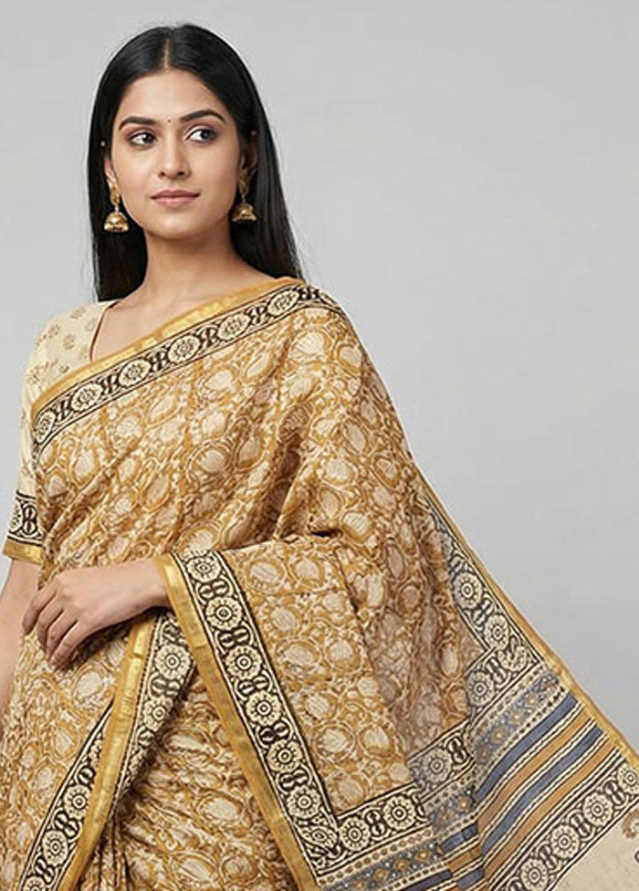 Cream Chanderi Silk Saree With Blouse Piece