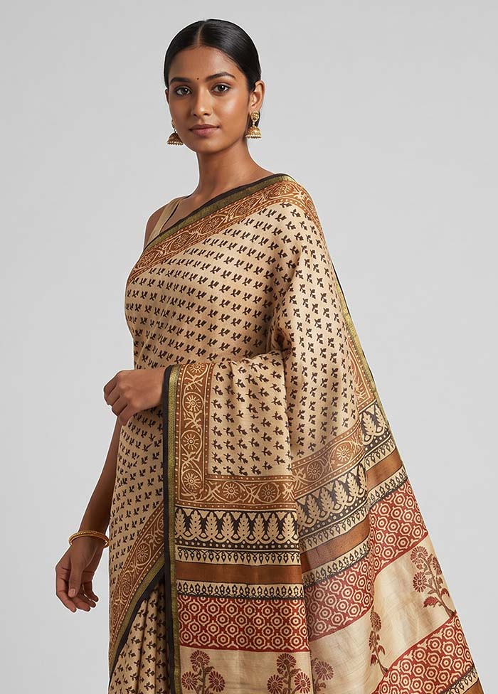 Cream Chanderi Silk Saree With Blouse Piece
