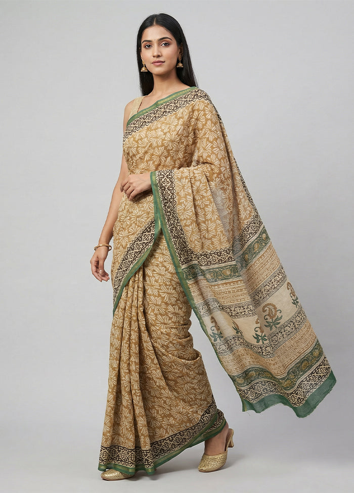 Cream Chanderi Silk Saree With Blouse Piece