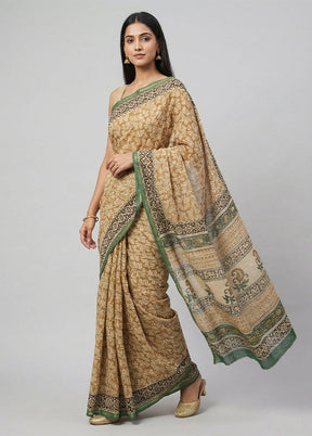 Cream Chanderi Silk Saree With Blouse Piece