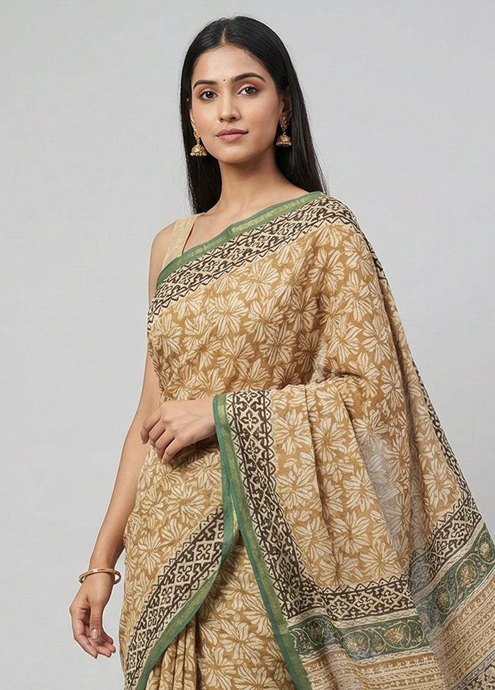 Cream Chanderi Silk Saree With Blouse Piece