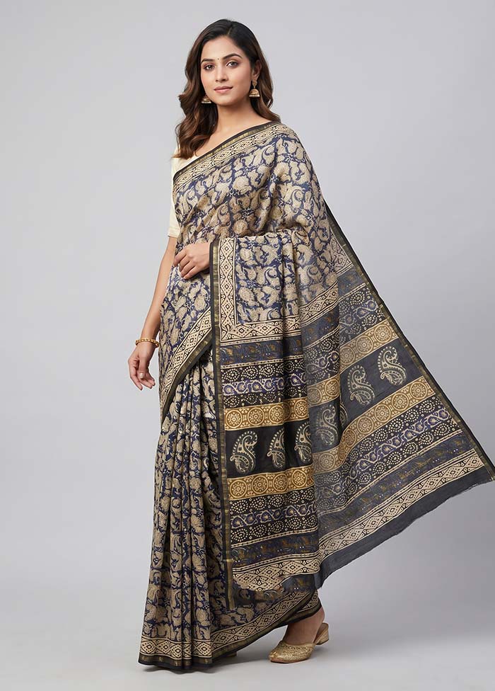 Blue Chanderi Silk Saree With Blouse Piece