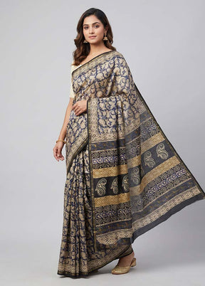 Blue Chanderi Silk Saree With Blouse Piece