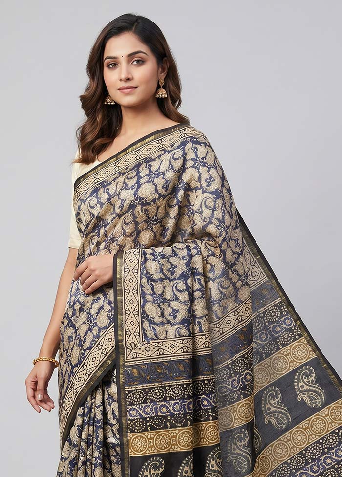 Blue Chanderi Silk Saree With Blouse Piece