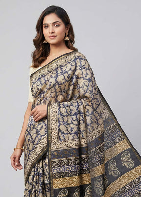 Blue Chanderi Silk Saree With Blouse Piece