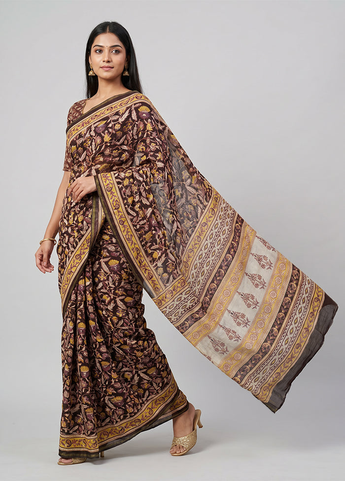 Black Chanderi Silk Saree With Blouse Piece