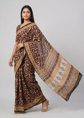 Black Chanderi Silk Saree With Blouse Piece
