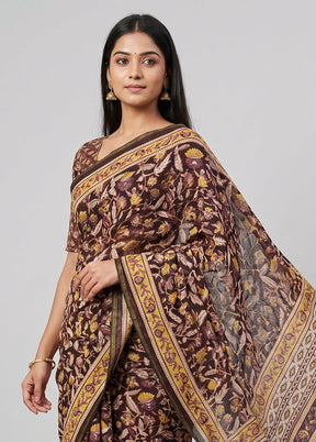 Black Chanderi Silk Saree With Blouse Piece
