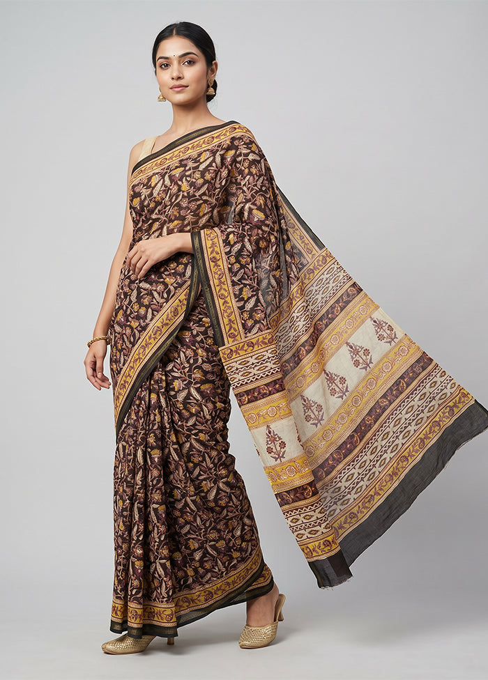 Black Chanderi Silk Saree With Blouse Piece