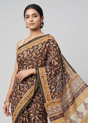 Black Chanderi Silk Saree With Blouse Piece