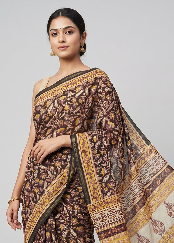 Black Chanderi Silk Saree With Blouse Piece