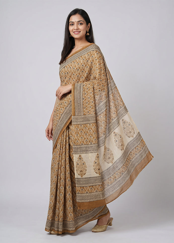 Cream Chanderi Silk Saree With Blouse Piece
