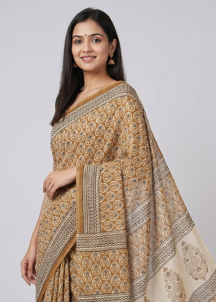 Cream Chanderi Silk Saree With Blouse Piece