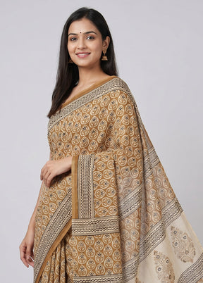 Cream Chanderi Silk Saree With Blouse Piece