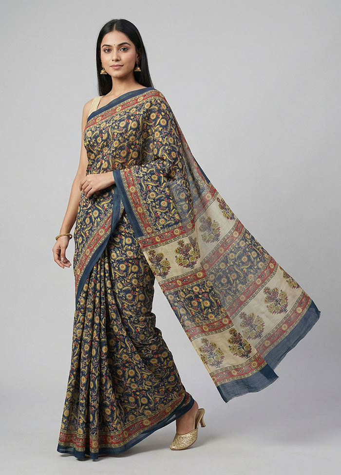 White Chanderi Silk Saree With Blouse Piece