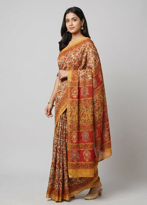 White Chanderi Silk Saree With Blouse Piece