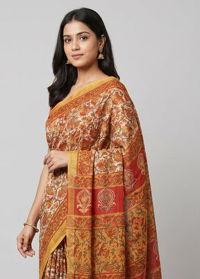 White Chanderi Silk Saree With Blouse Piece