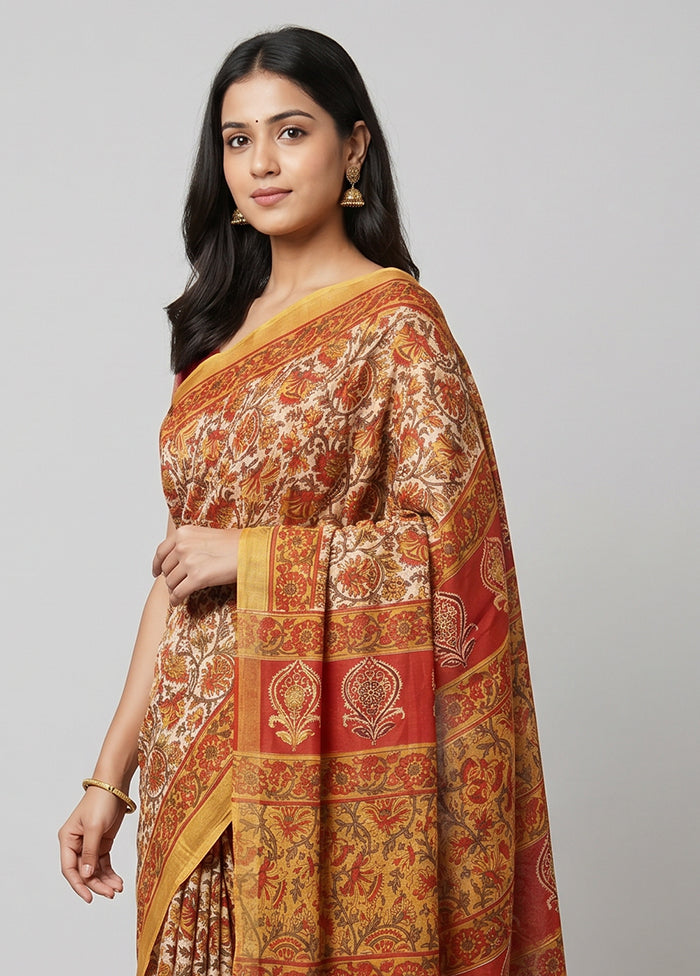 White Chanderi Silk Saree With Blouse Piece