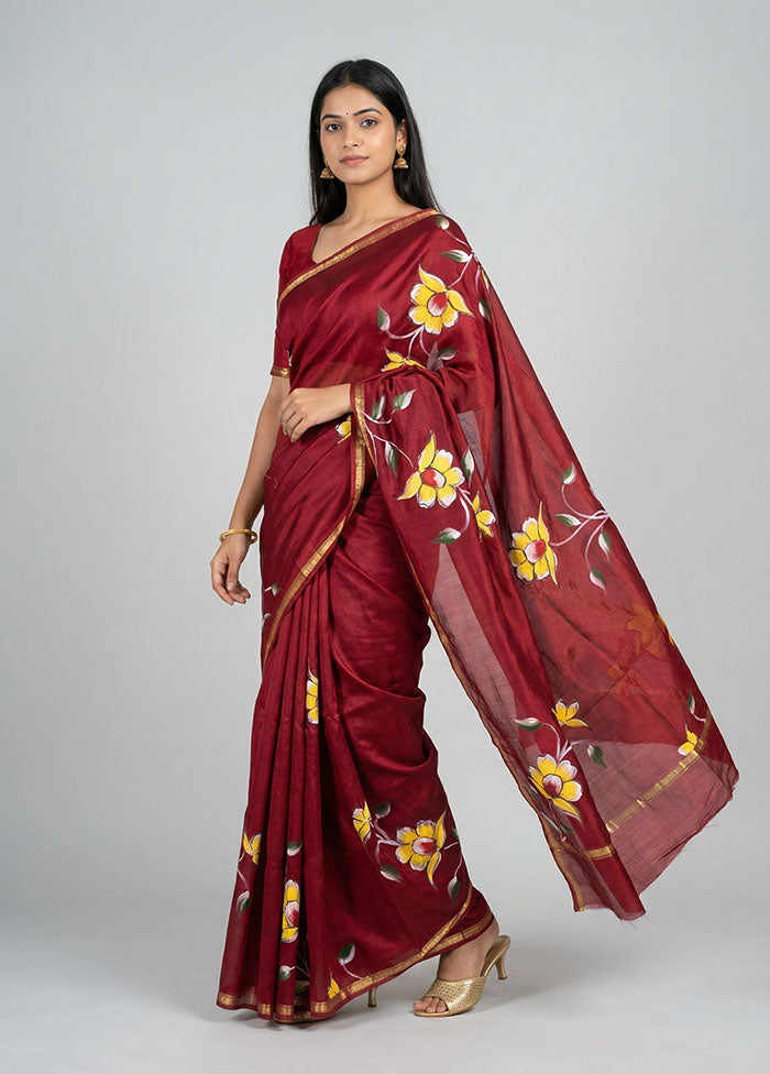 Purple Chanderi Silk Saree With Blouse Piece
