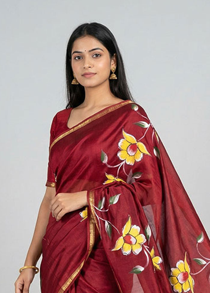 Purple Chanderi Silk Saree With Blouse Piece