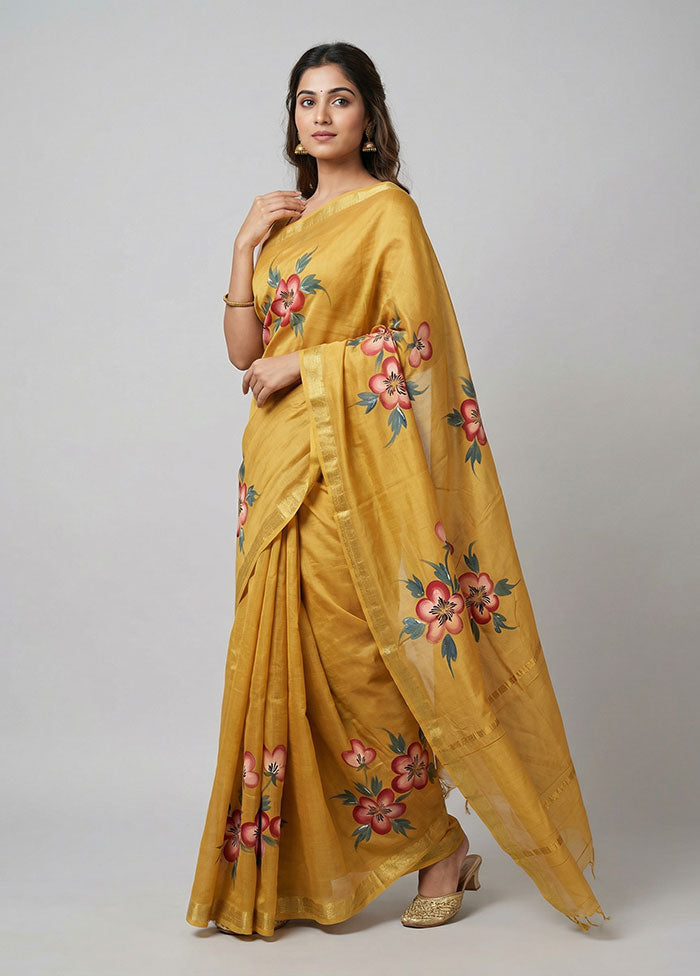 Yellow Chanderi Silk Saree With Blouse Piece