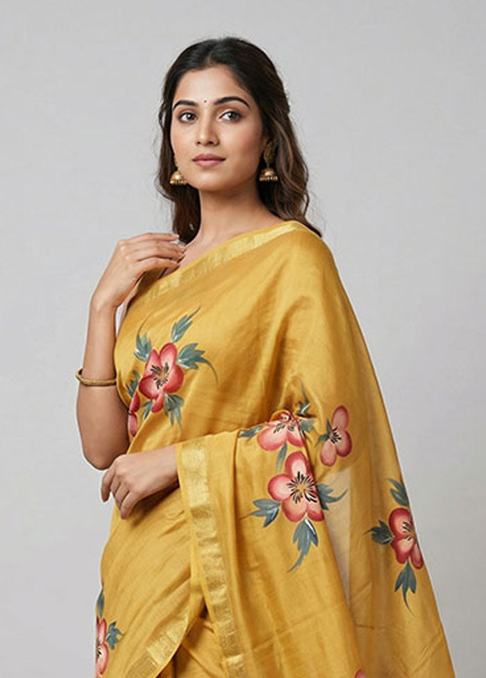 Yellow Chanderi Silk Saree With Blouse Piece