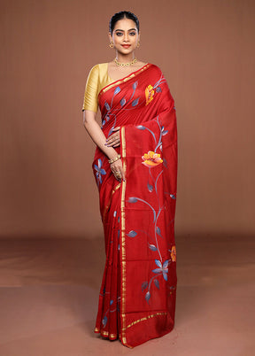 Red Chanderi Silk Saree With Blouse Piece