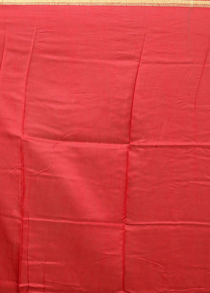 Red Chanderi Silk Saree With Blouse Piece