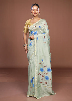Green Chanderi Silk Saree With Blouse Piece