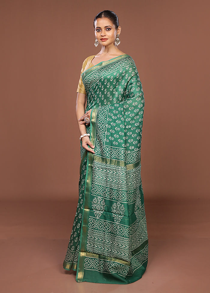 Green Chanderi Silk Saree With Blouse Piece