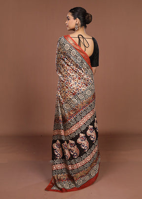 White Chanderi Silk Saree With Blouse Piece