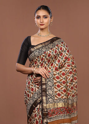 White Chanderi Silk Saree With Blouse Piece