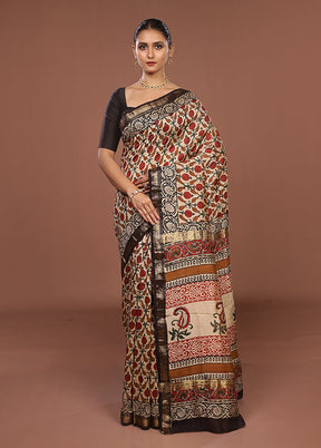 White Chanderi Silk Saree With Blouse Piece