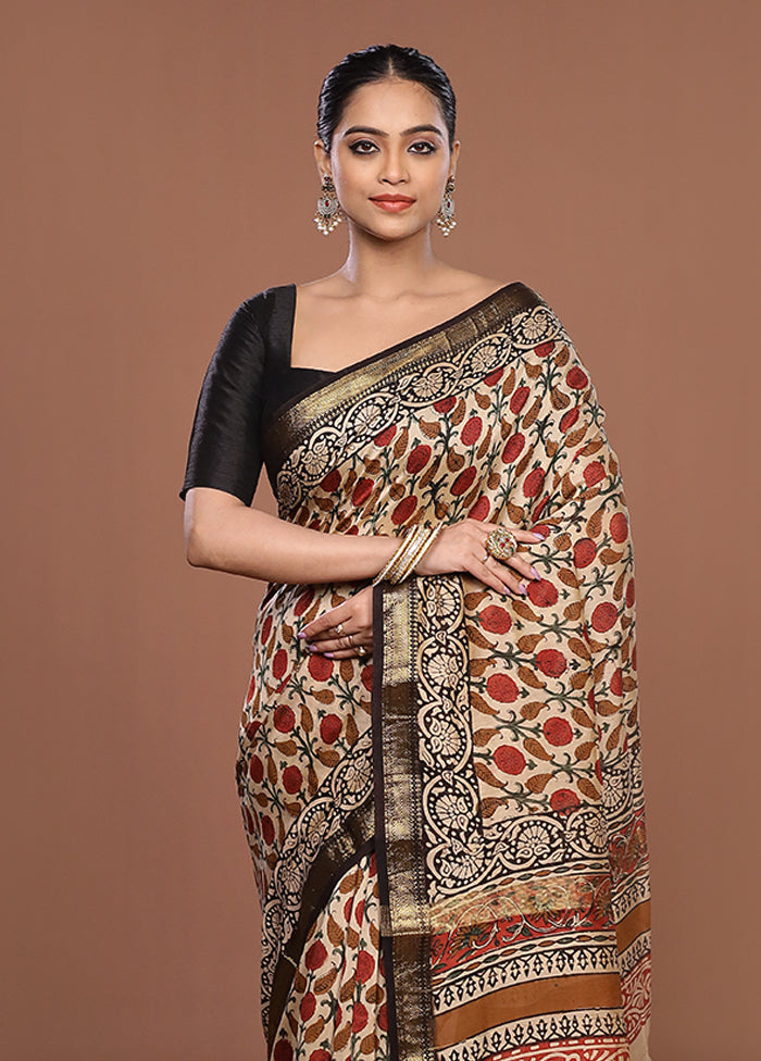 Cream Chanderi Silk Saree With Blouse Piece
