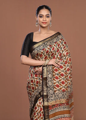 Cream Chanderi Silk Saree With Blouse Piece